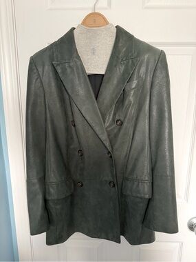 Brunello Cucinelli Dark Green Double-Breasted Leather Jacket
